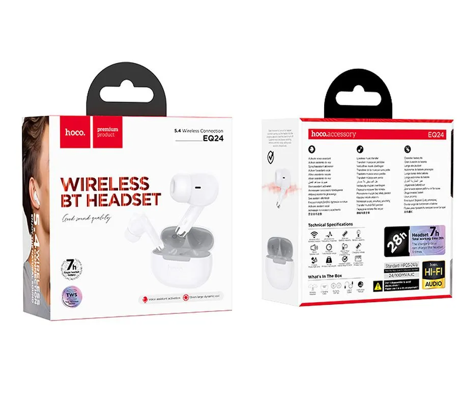 Handsfree Bluetooth HOCO EQ24, TWS, Blanc