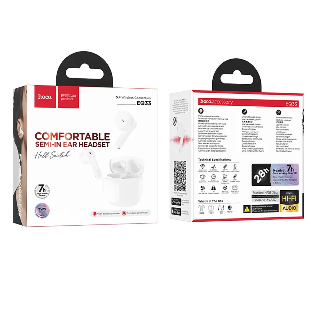 Bluetooth-Freisprecheinrichtung HOCO EQ33, TWS, Weiß