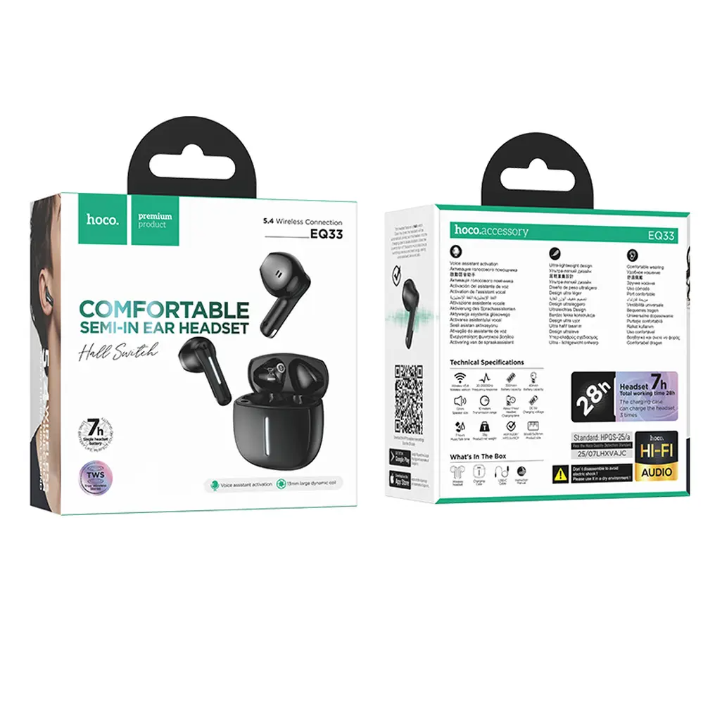 Bluetooth-Freisprecheinrichtung HOCO EQ33, TWS, Schwarz
