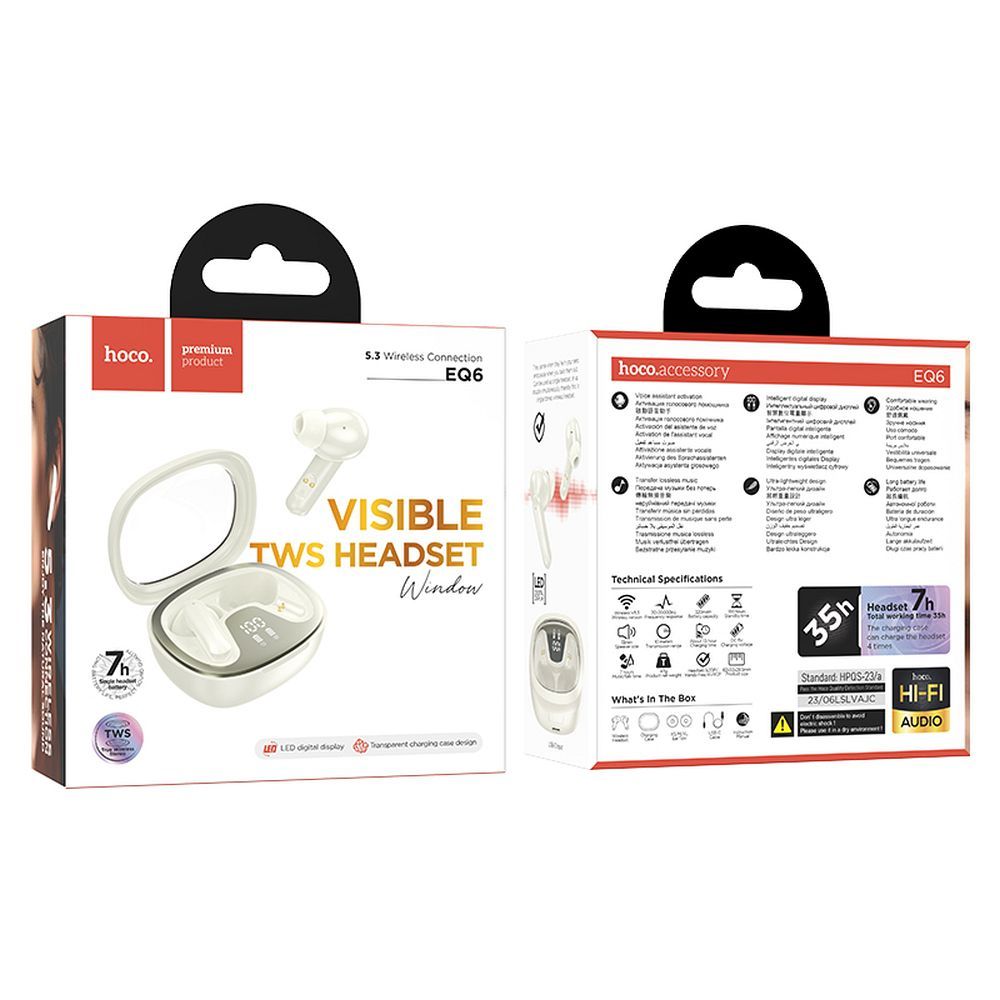 Kit mains libres Bluetooth HOCO Shadow EQ6, TWS, Blanc