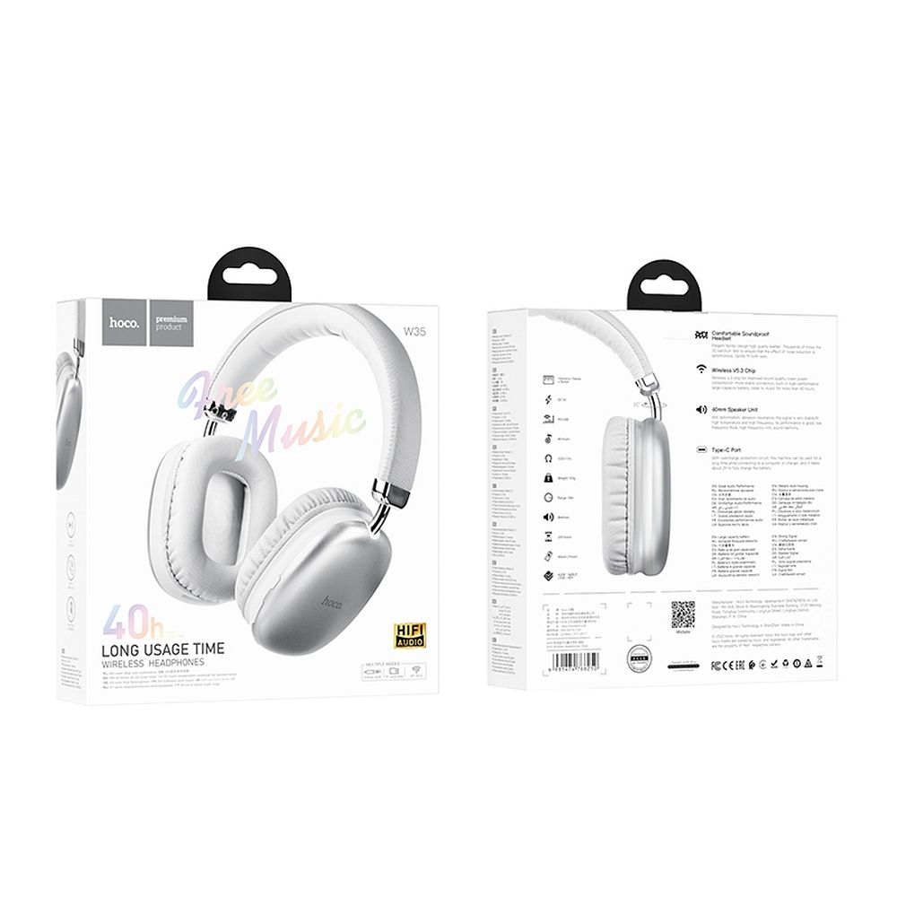 Kit mains libres Bluetooth HOCO W35, A2DP, Argenté