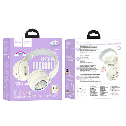 Kit mains libres Bluetooth HOCO W50 Kids Cute Cat, A2DP, Blanc