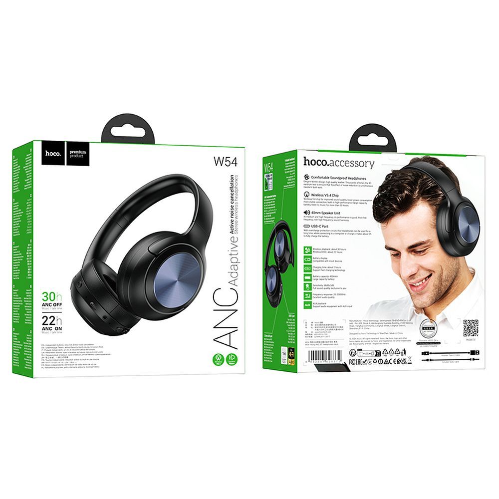 Handsfree Bluetooth HOCO W54, A2DP, ANC, Schwarz
