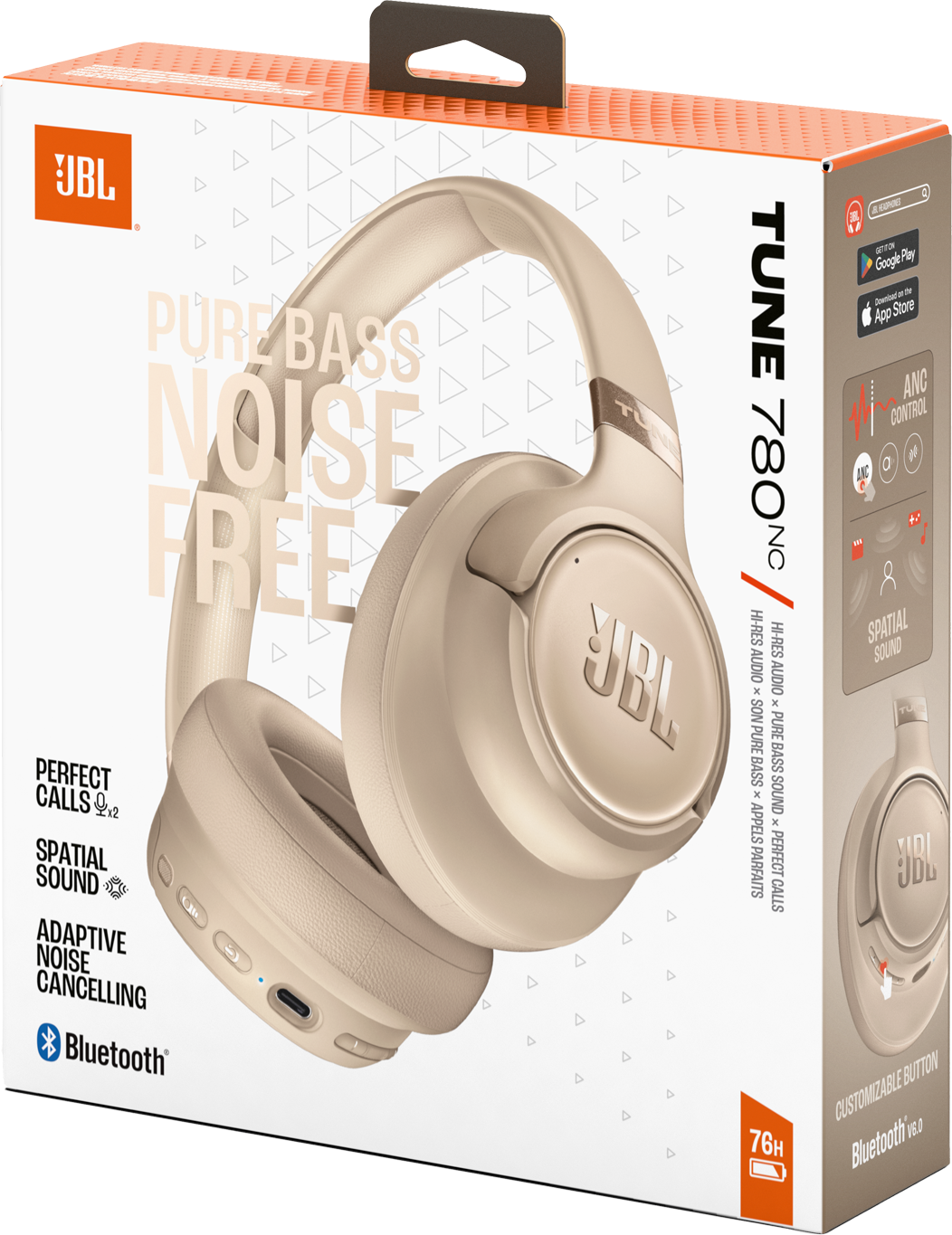 Kit mains libres Bluetooth JBL Tune 780NC, MultiPoint, A2DP, ANC, Beige JBLT780NCBEG