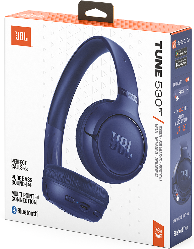 Kit mains libres Bluetooth JBL Tune 530BT, MultiPoint, A2DP, Bleu JBLT530BTBLU