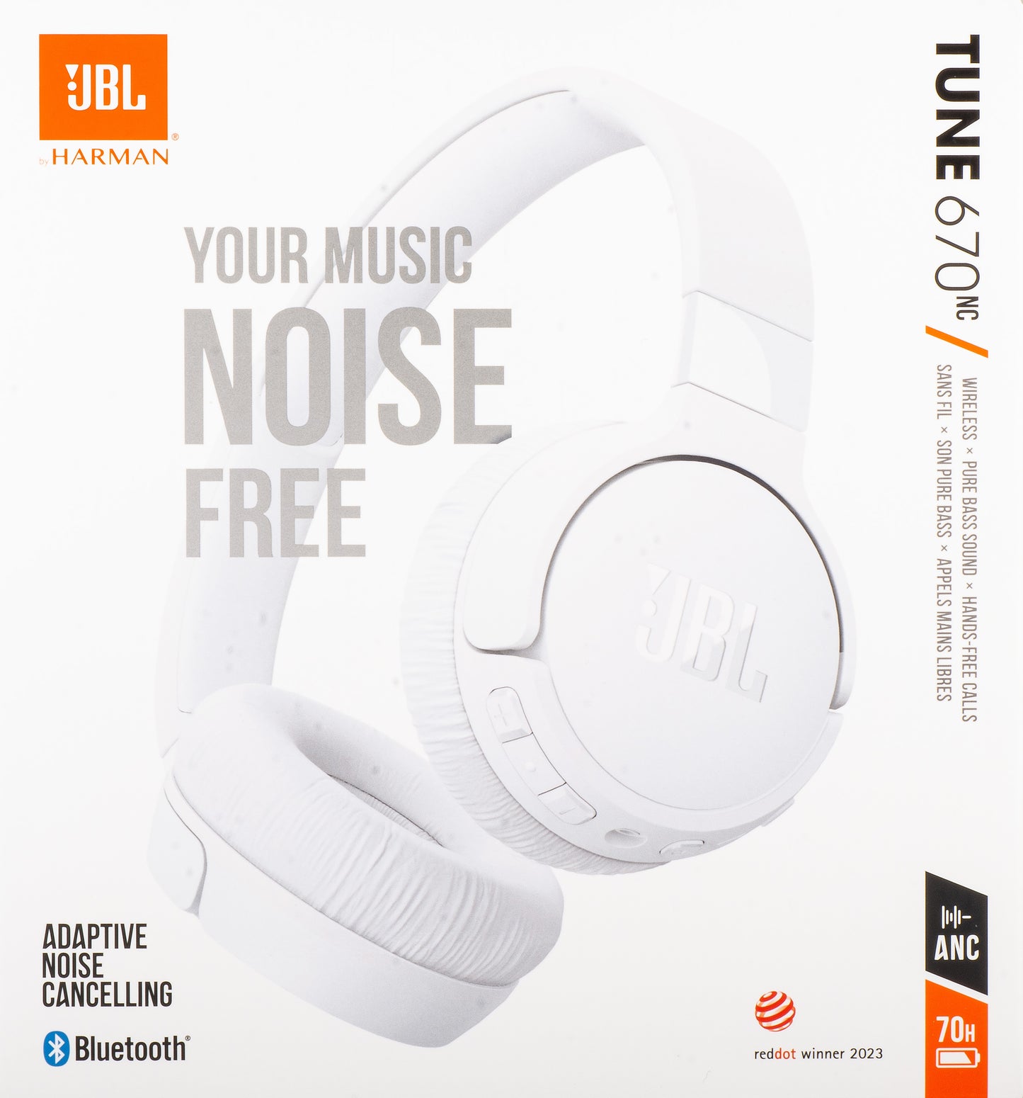 Kit mains libres Bluetooth JBL Tune 670NC, MultiPoint, A2DP, ANC, Blanc JBLT670NCWHTAP
