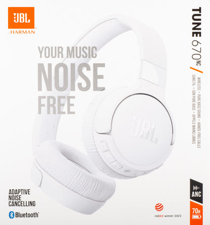 Kit mains libres Bluetooth JBL Tune 670NC, MultiPoint, A2DP, ANC, Blanc JBLT670NCWHTAP