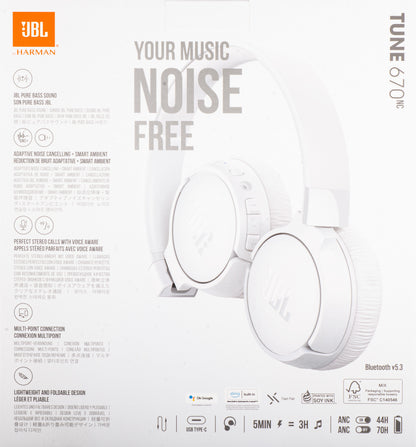 Kit mains libres Bluetooth JBL Tune 670NC, MultiPoint, A2DP, ANC, Blanc JBLT670NCWHTAP