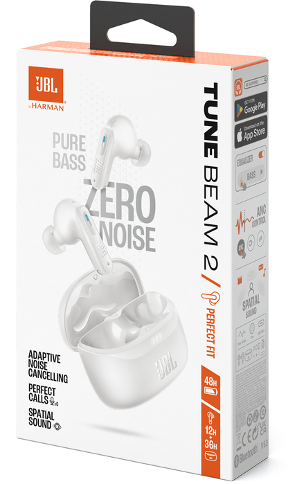 Kit mains libres Bluetooth JBL Tune Beam 2, TWS, ANC, MultiPoint, Blanc JBLTBEAM2WHT