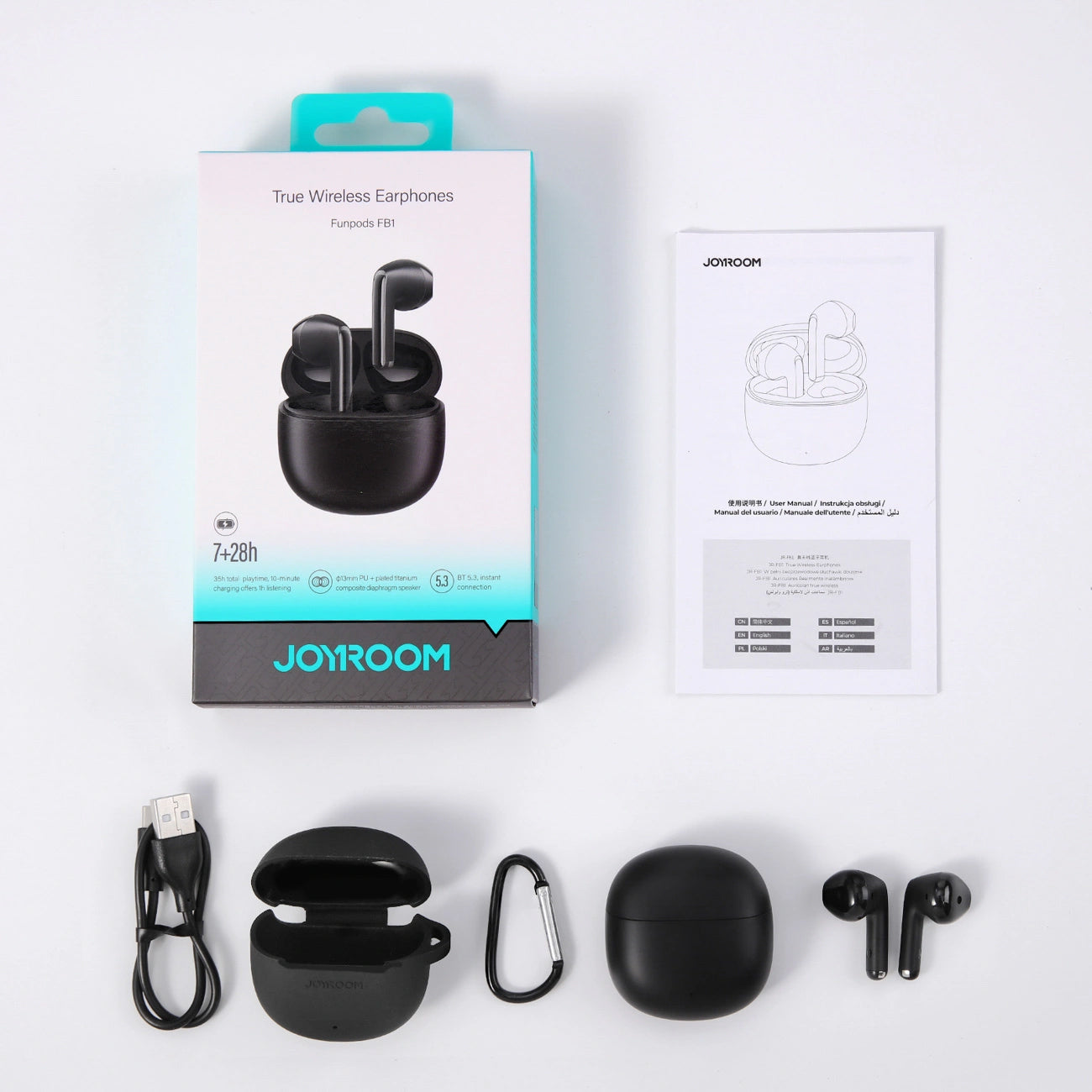 Kit mains libres Bluetooth Joyroom Funpods JR-FB1 Nouvelle Version, TWS, Noir