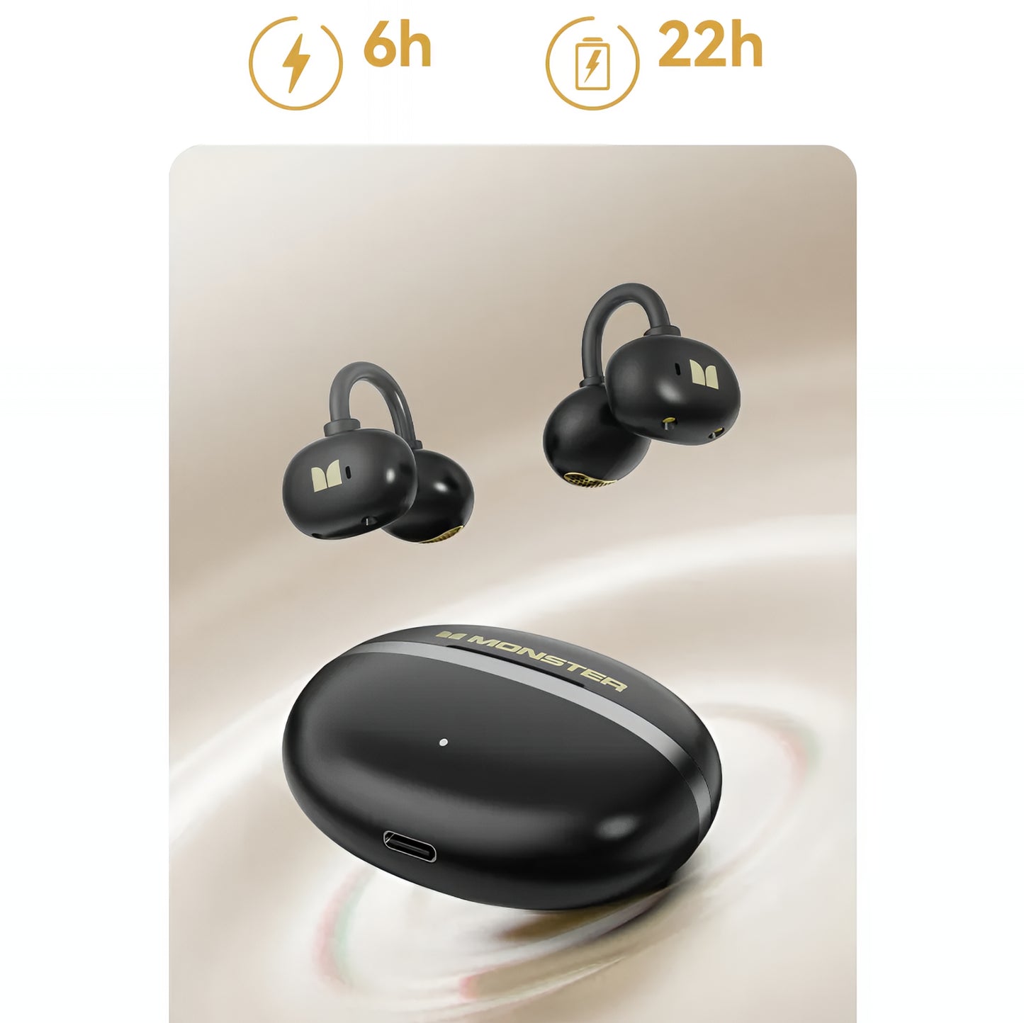 Kit mains libres Bluetooth Monster AirClip AC200, TWS, Noir
