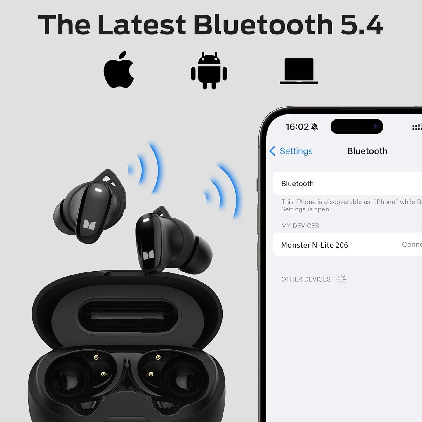 Bluetooth-Headset Monster N-Lite 206, TWS, Schwarz
