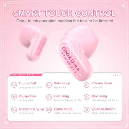 Casque Bluetooth mains libres Onikuma TX603, TWS, Rose