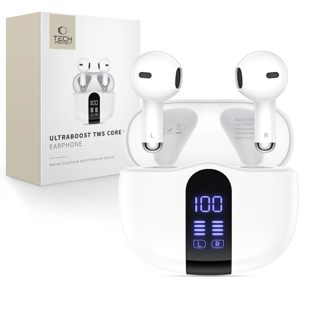 Kit mains libres Bluetooth Tech-Protect Ultraboost Core G2, TWS, Blanc