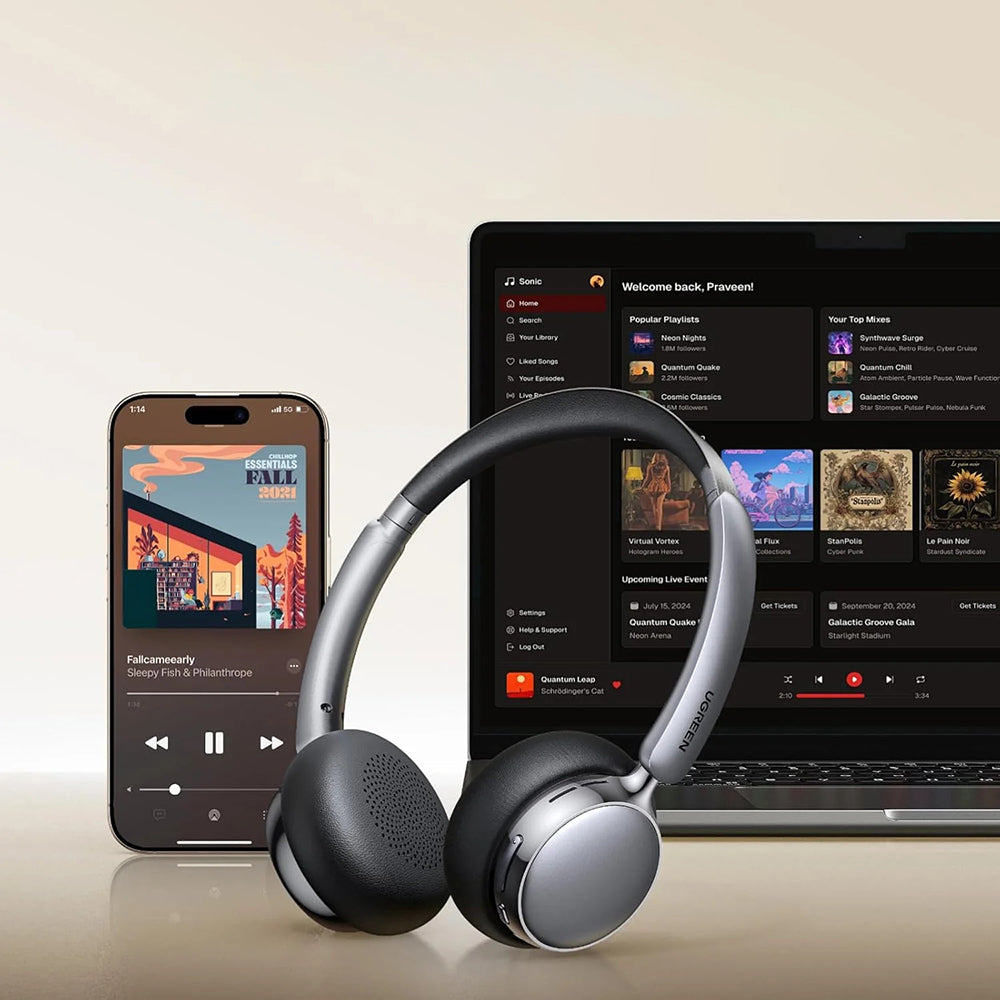 Casque Bluetooth mains libres UGREEN HiTune Studio Plus HP207, A2DP, ANC, Marron