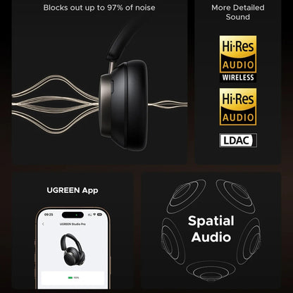 Handsfree Bluetooth UGREEN Studio Pro HP206, A2DP, ANC, Schwarz