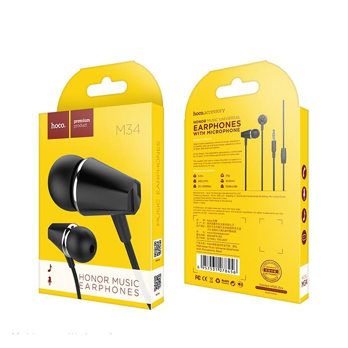Handsfree 3.5mm HOCO M34 Honor Music, Noir