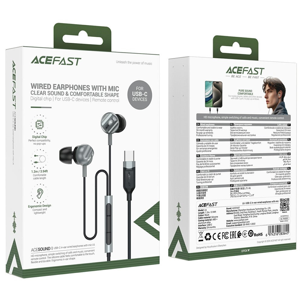 Handsfree USB-C Acefast L6, Schwarz