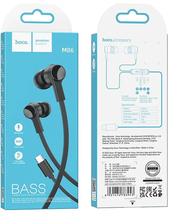 Handsfree USB-C HOCO M86, Schwarz