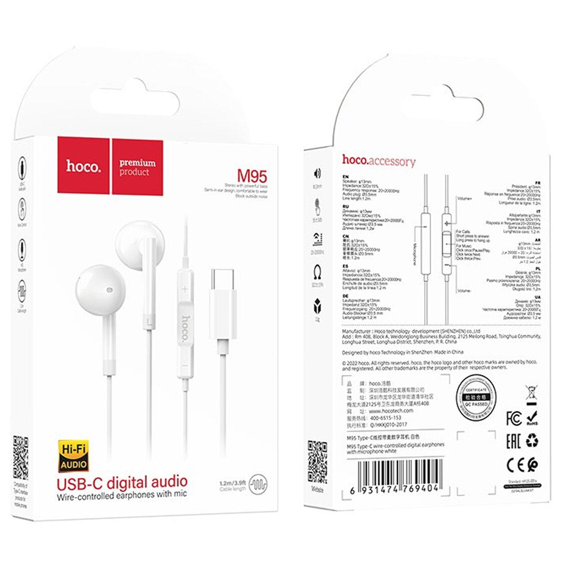 Handsfree USB-C HOCO M95, Weiß