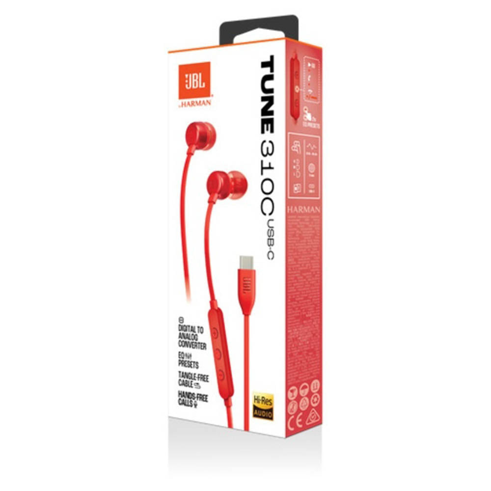 Écouteurs mains libres USB-C JBL Tune 310C, Rouge JBLT310CRED