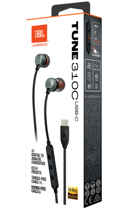 Écouteurs mains libres USB-C JBL Tune 310C, Noir JBLT310CBLK