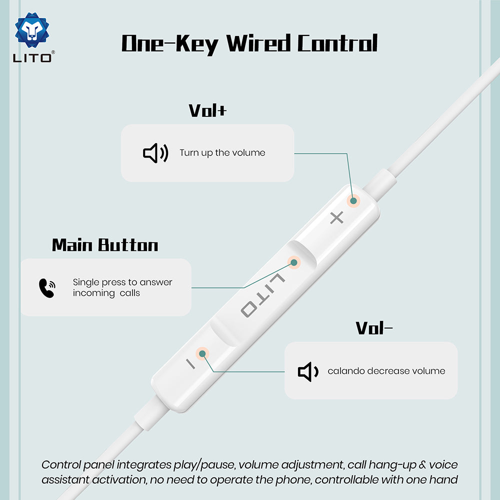 Handsfree USB-C Lito LF01T, 1.2m, Blanc