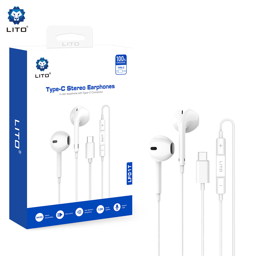 Handsfree USB-C Lito LF01T, 1.2m, Blanc