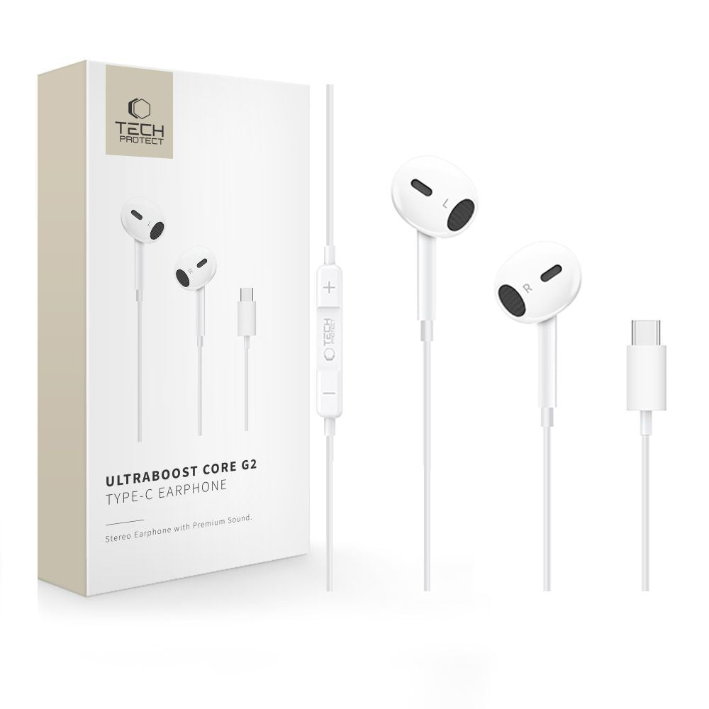 Écouteurs USB-C Tech-Protect Ultraboost Core G2, Blanc
