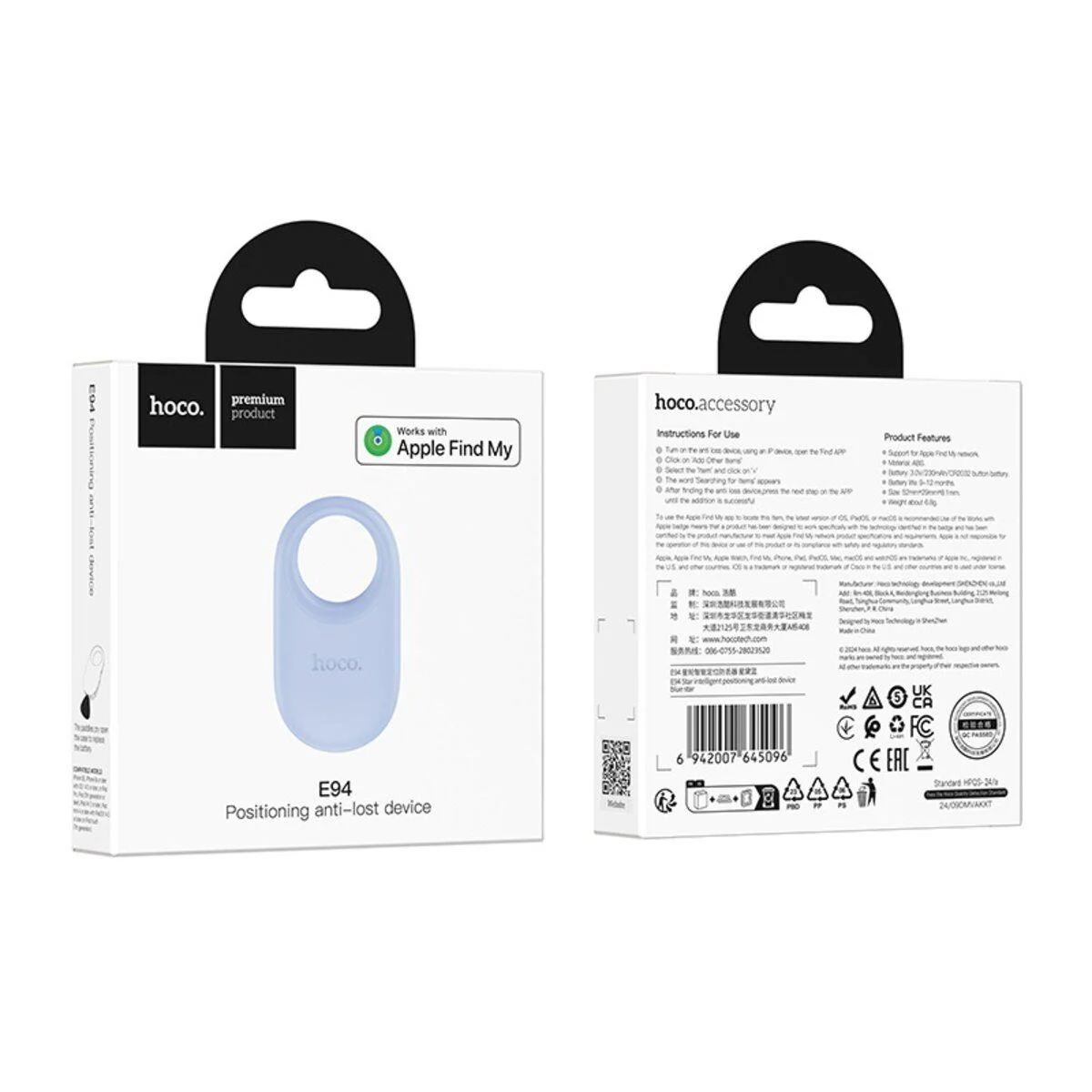 HOCO SmartTag E94 pour séries iOS, Bleu