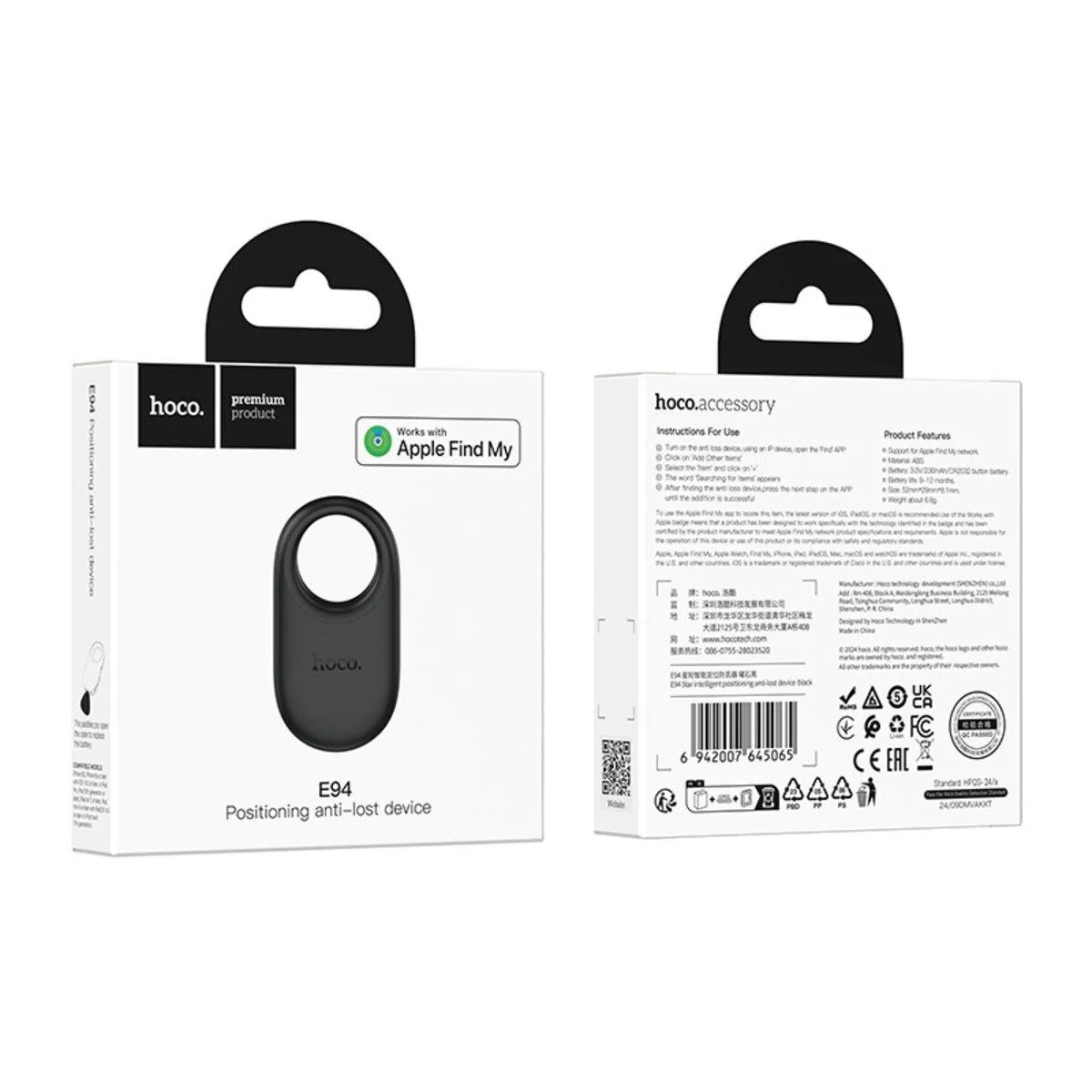 HOCO SmartTag E94 für iOS-Serie, Schwarz
