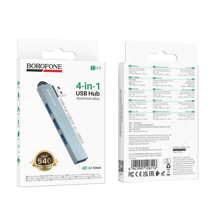 Hub USB Borofone FH1, 4 en 1, Gris