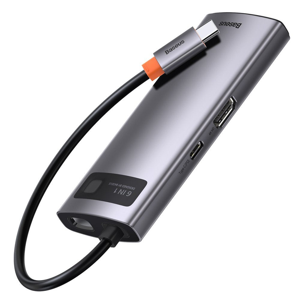 USB-C Hub Baseus Metal Gleam, 3 x USB-A 3.0 - 1 x USB-C - 1 x HDMI - 1 x RJ45, Grau CAHUB-CW0G