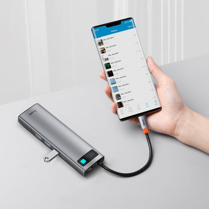 Hub USB-C Baseus Metal Gleam, 3 x USB-A 3.0 - 1 x USB-C - 2 x HDMI - 1 x VGA - 1 x Jack 3.5mm - 1 x RJ45 - 1 x SD - 1 x microSD, Gris CAHUB-CT0G