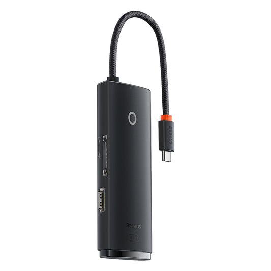 Hub USB-C Baseus, 2 x USB-A 3.0 - 1 x USB-C - 1 x HDMI - 1 x SD - 1 x microSD, Schwarz WKQX050001