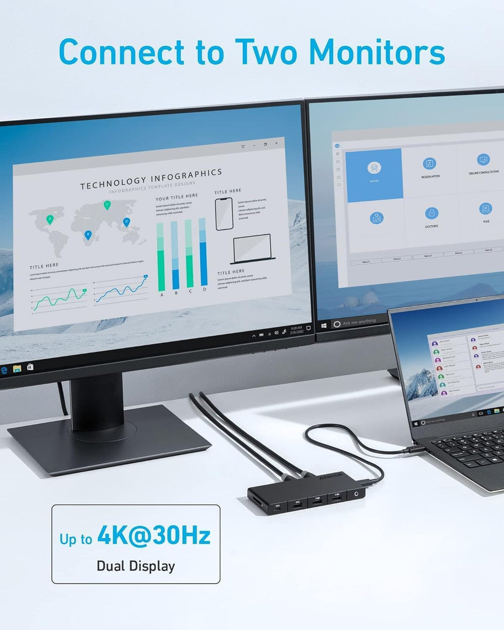 Hub USB-C Anker, 1 x USB-A 3.0 - 2 x USB-A - 3 x USB-C - 2 x HDMI - 1 x RJ45 - 1 x SD, Noir A83A2G11