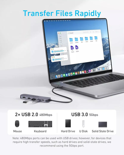 Hub USB-C Anker, 2 x USB-A - 1 x USB-A 3.0 - 1 x USB-C - 1 x HDMI, Grau A8357HA0