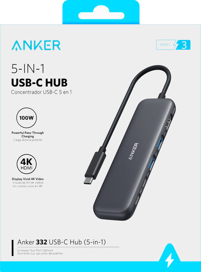 Hub USB-C Anker 332, 2 x USB-A - 2 x USB-C - 1 x HDMI, Grau A8355H11
