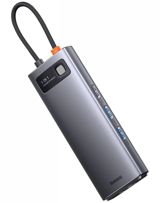 Hub USB-C Baseus Joystar, 2 x USB-A 3.2 - 1 x USB-A - 1 x USB-C - 2 x HDMI - 1 x RJ45 - 1 x SD - 1 x microSD, Gris WKWG060013
