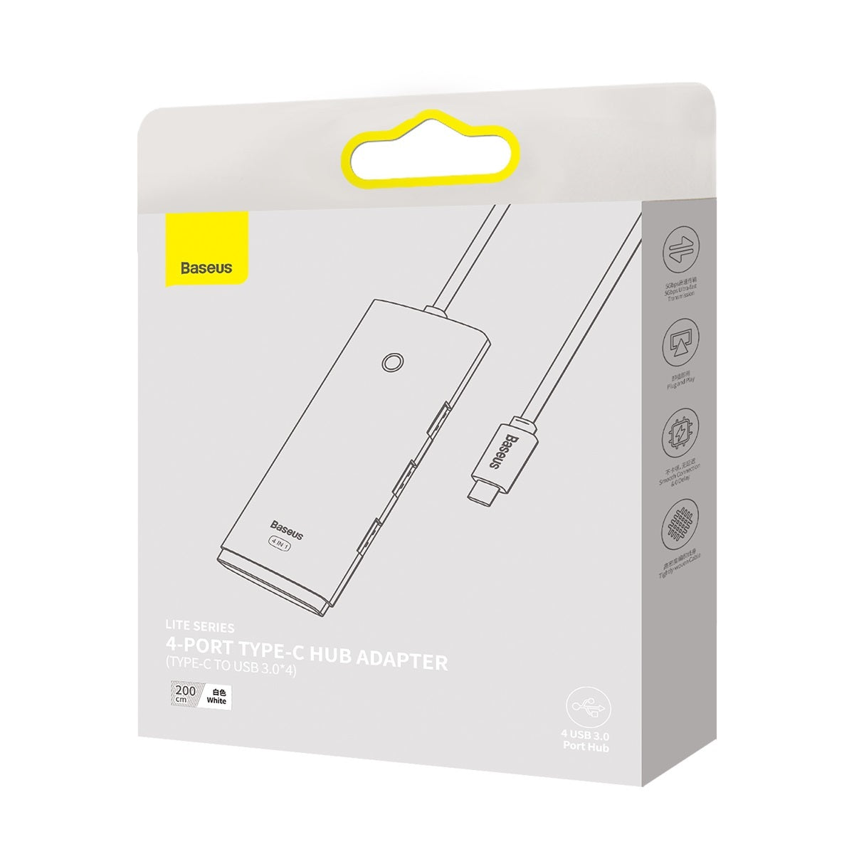 USB-C Hub Baseus Lite, 4 x USB-A 3.2, 2m, Weiß