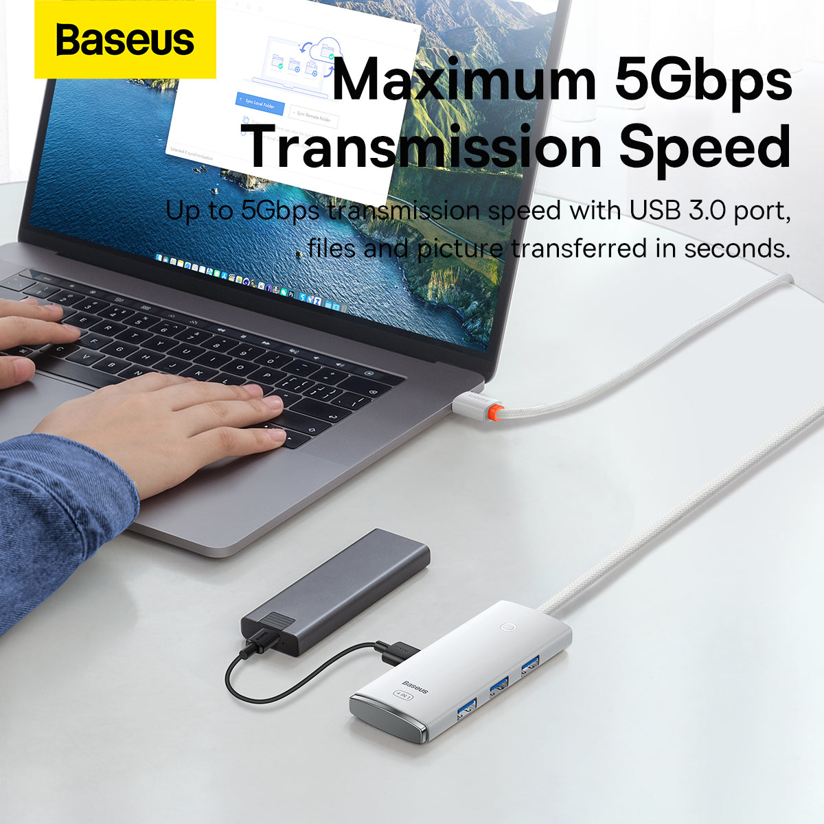 USB-C Hub Baseus Lite, 4 x USB-A 3.2, 2m, Weiß