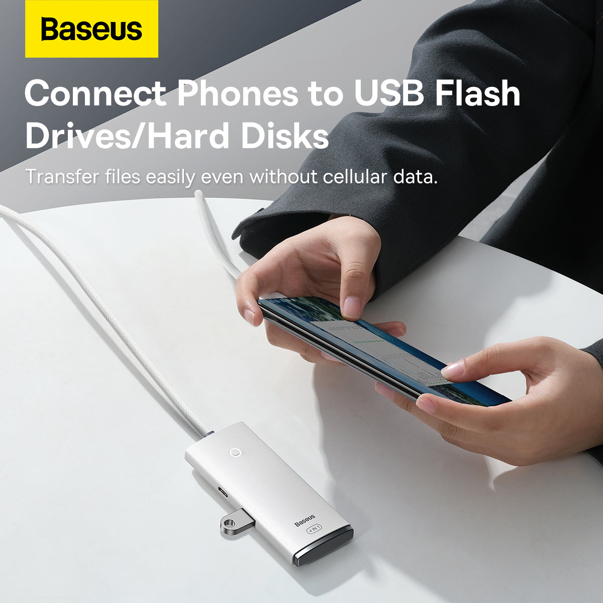 USB-C Hub Baseus Lite, 4 x USB-A 3.2, 2m, Weiß
