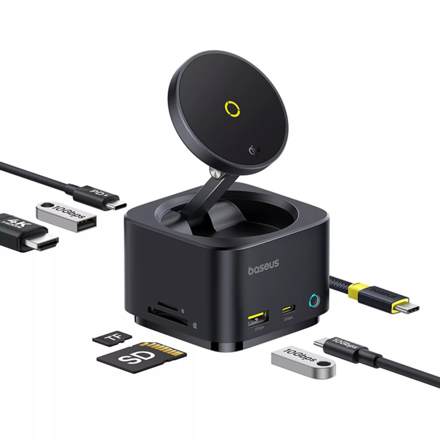 Hub USB-C Baseus MagPro II 7in1, 1 x USB-A - 2 x USB-C - 1 x HDMI - 1 x QI - 1 x SD - 1 x microSD, Negru B00072900121-00
