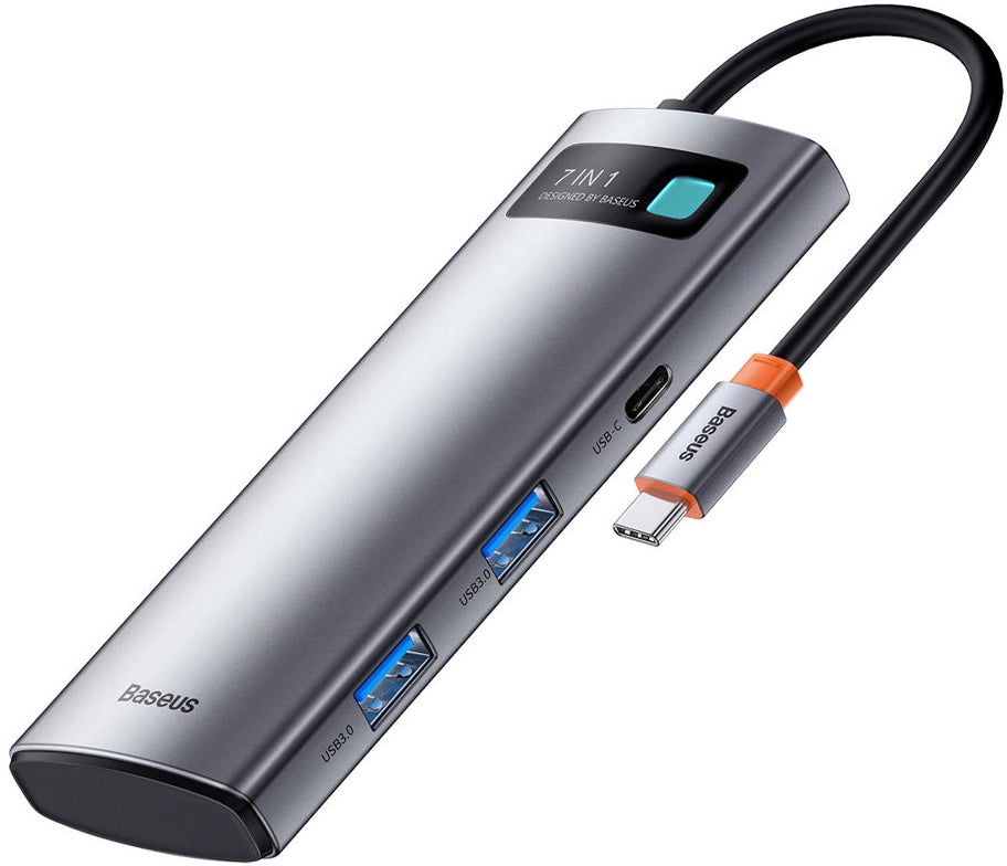 Hub USB-C Baseus Metal Gleam, 2 x USB-A 3.0 - 2 x USB-C - 1 x HDMI - 1 x SD - 1 x microSD, Grau WKWG020113