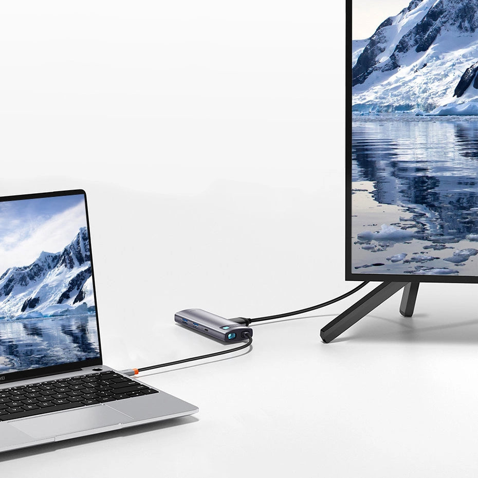 Hub USB-C Baseus Metal Gleam, 2 x USB-A 3.0 - 2 x USB-C - 1 x HDMI - 1 x SD - 1 x microSD, Grau WKWG020113