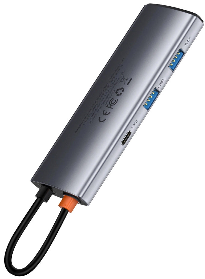 Hub USB-C Baseus Metal Gleam, 2 x USB-A 3.0 - 2 x USB-C - 1 x HDMI - 1 x SD - 1 x microSD, Grau WKWG020113