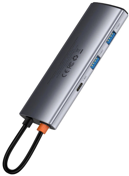 Hub USB-C Baseus Metal Gleam, 2 x USB-A 3.0 - 2 x USB-C - 1 x HDMI - 1 x SD - 1 x microSD, Grau WKWG020113