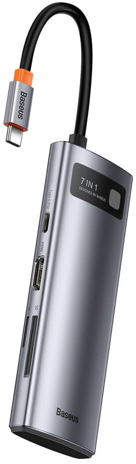 Hub USB-C Baseus Metal Gleam, 2 x USB-A 3.0 - 2 x USB-C - 1 x HDMI - 1 x SD - 1 x microSD, Grau WKWG020113