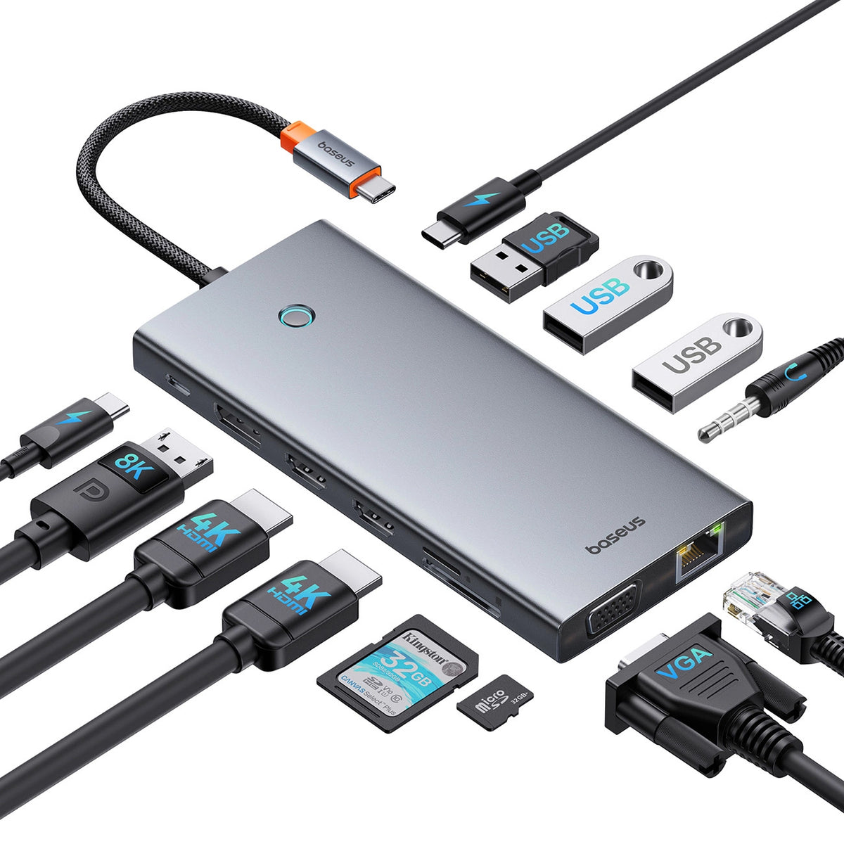 Hub USB-C Baseus PortalJoy, 13 en 1, Gris B00053002811-01