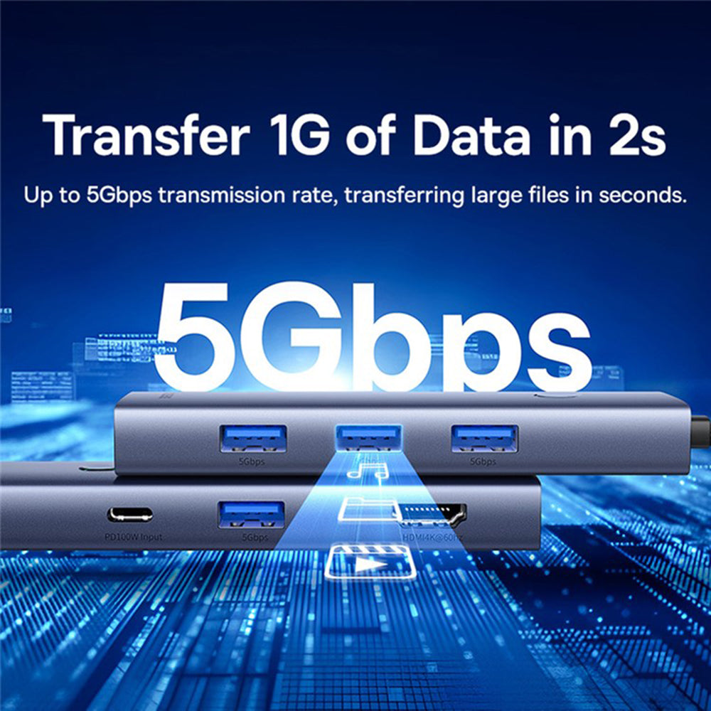 Hub USB-C Baseus UltraJoy, 4 x USB-A 3.0 - 1 x USB-C - 1 x HDMI - 1 x VGA, Grau B00052803811-01